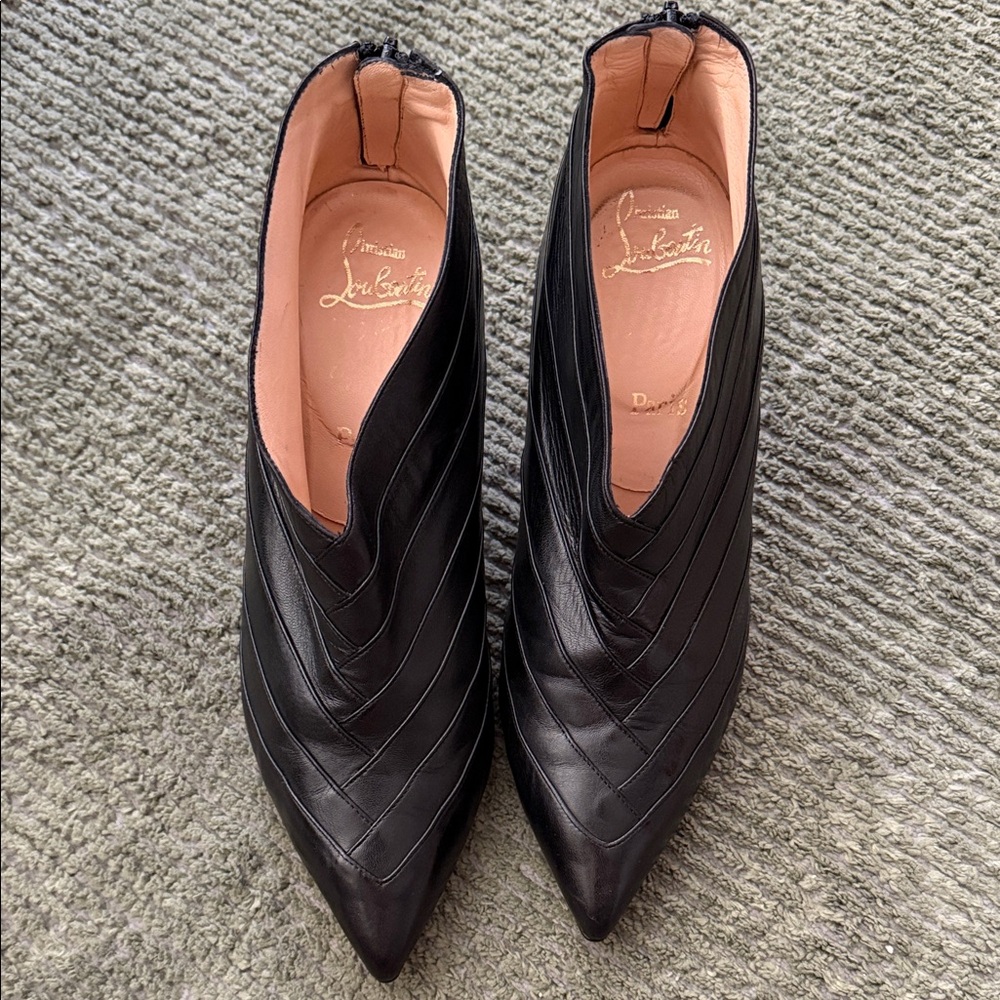 Christian Louboutin Black Layered Leather Pointed Ankle Booties
